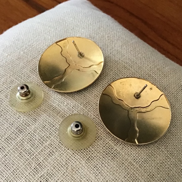 Vintage 80’s Earthy & Gold Tone Pierced Earrings Round Lightweight - Picture 6 of 16